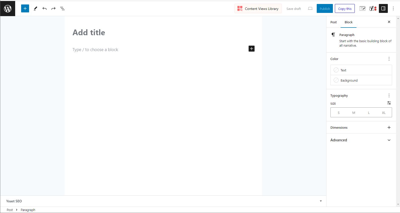 screenshot of the blank post window in WordPress.