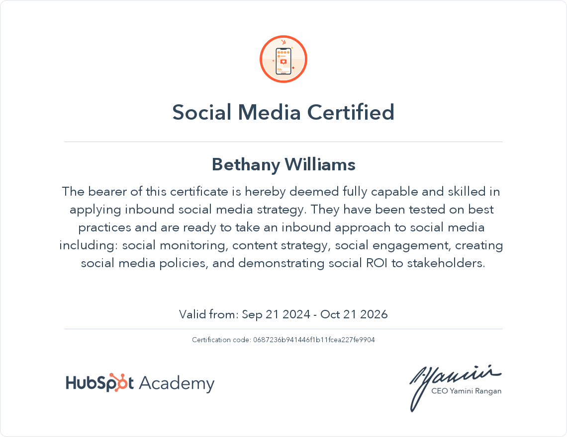 HubSpot Certificate from 2024